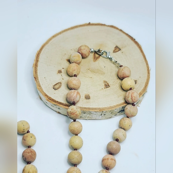 Matte Picture Jasper Unisex Necklace 10 mm - Picture 4 of 5